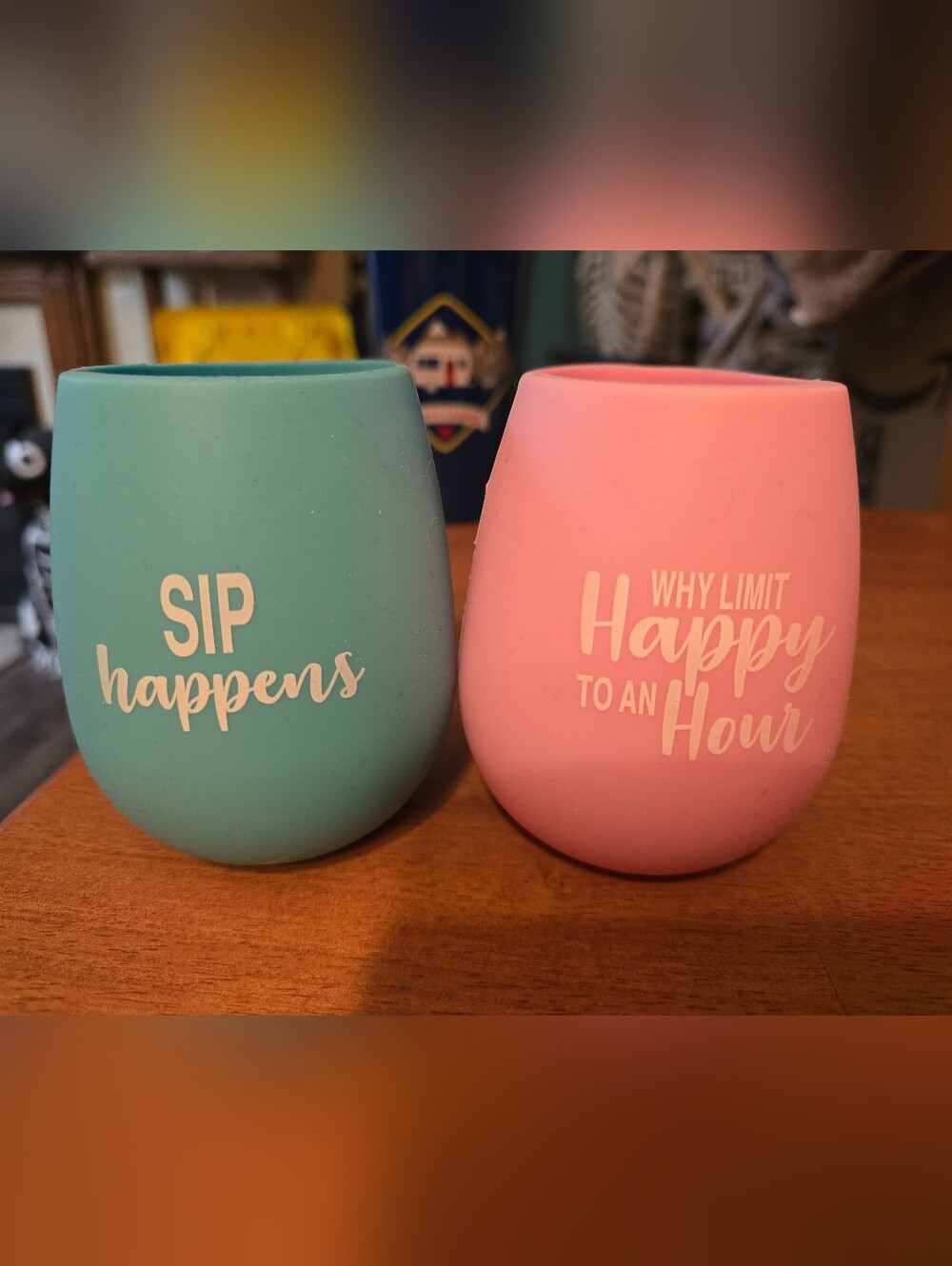Silicone Stemless Wine Cups - Pink & Teal, Set of 2